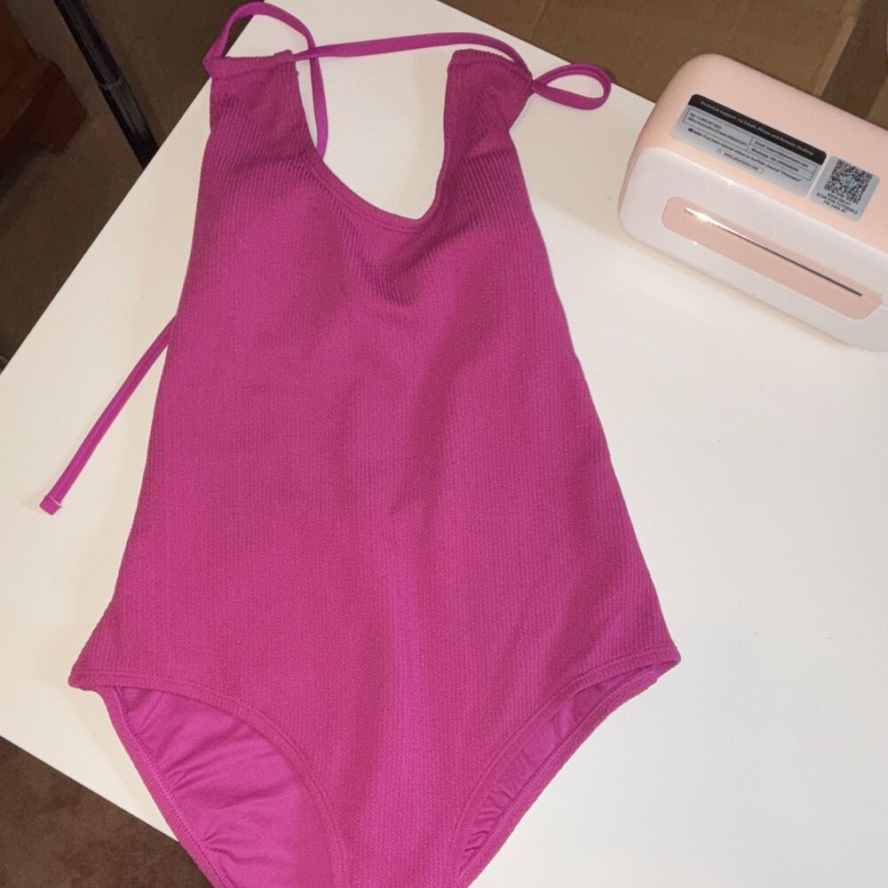 Roxy Pink Textured One-Piece Swimsuit Size XL Recycled Fibers Spaghetti Straps